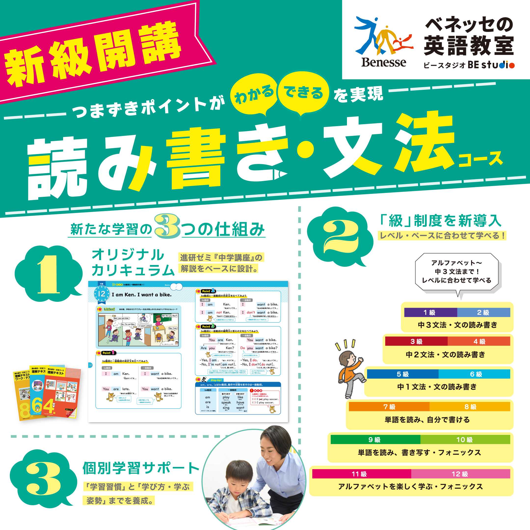 【ベネッセの英語教室 BE studio】　2025年度クラススケジュール　【読み書き・文法コース】